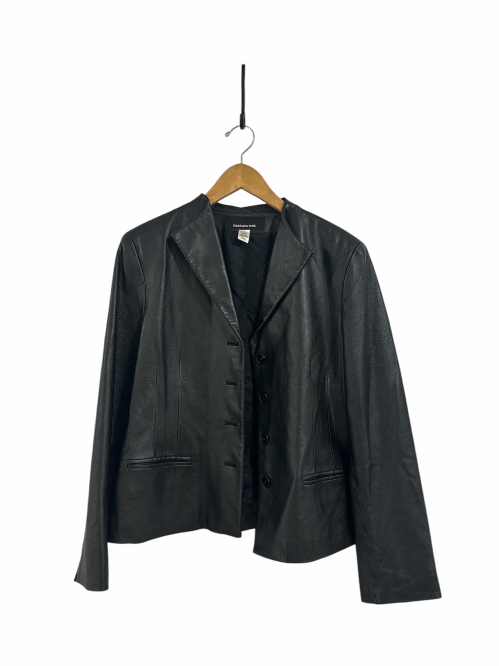 Jones New York Black Leather Button-Front Jacket
